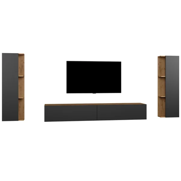 TV Wohnwand – 200 cm Gold Eiche/Anthrazit