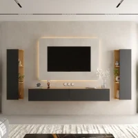 TV Wohnwand – 200 cm Gold Eiche/Anthrazit