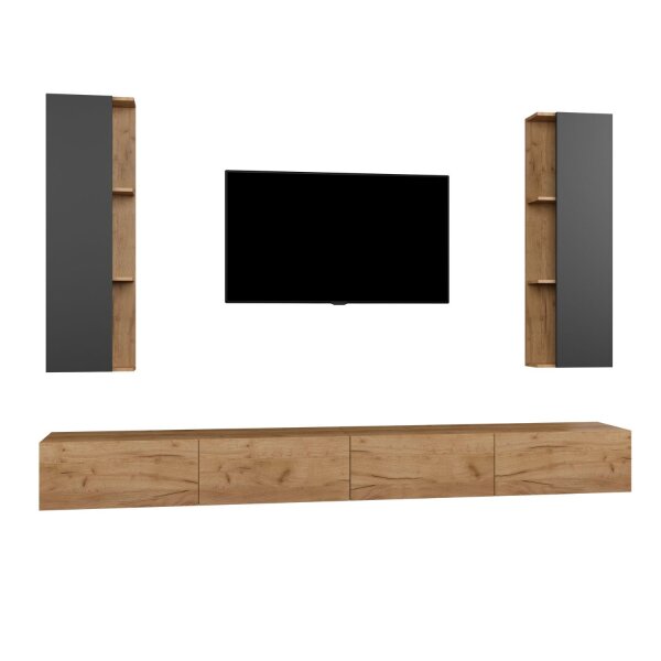Planetmöbel WEST TV Wohnwand (4-teilig) – 280 cm Gold Eiche