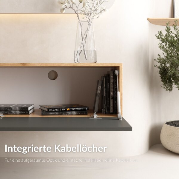 TV living wall (4-piece) consisting of 2x TV boards and 2x side cabinets, 280 cm gold oak / anthracite