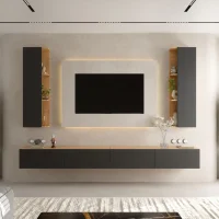 WEST TV Wohnwand – 280 cm Gold Eiche/Anthrazit,...