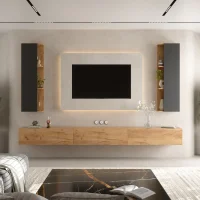 TV Wohnwand (5-teilig) – 300 cm Gold Eiche/Anthrazit