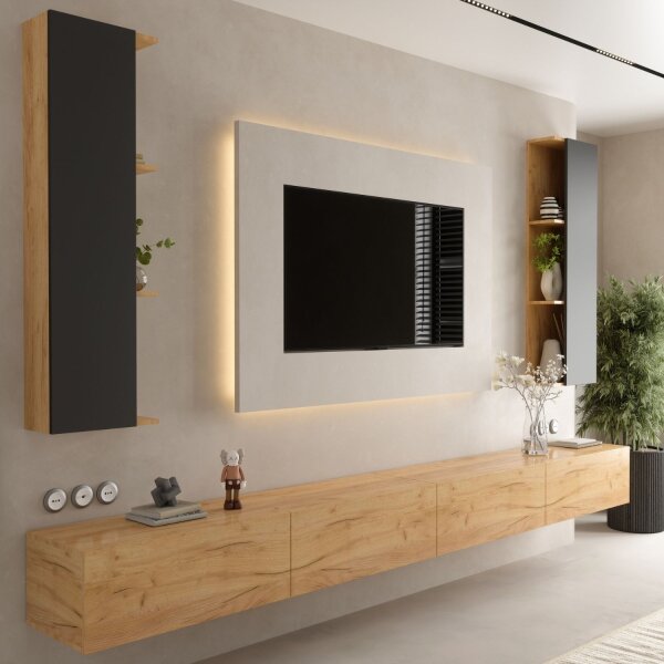 TV Wohnwand Set – 320 cm Gold Eiche/Anthrazit