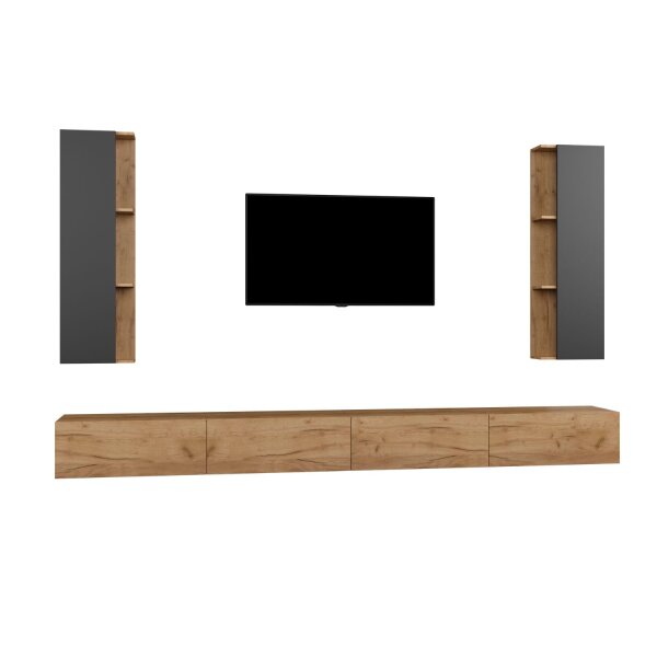 TV Wohnwand Set – 320 cm Gold Eiche/Anthrazit