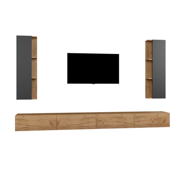 TV Wall Unit Set – 320 cm Gold Oak/Anthracite