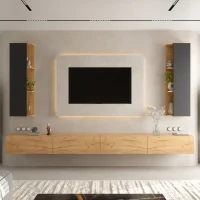 TV Wohnwand Set – 320 cm Gold Eiche/Anthrazit