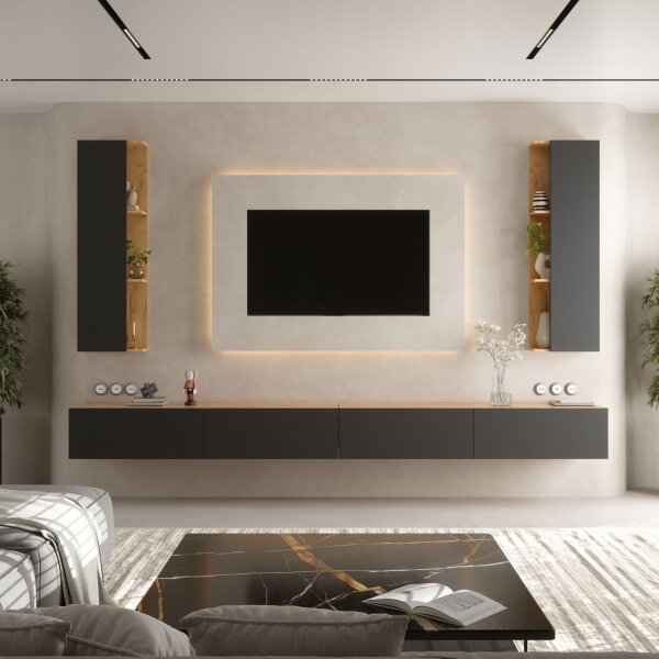 TV-Wohnwand WEST – 320 cm Gold Eiche/Anthrazit