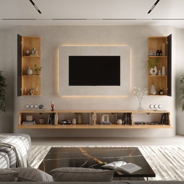 TV-Wohnwand WEST – 320 cm Gold Eiche/Anthrazit