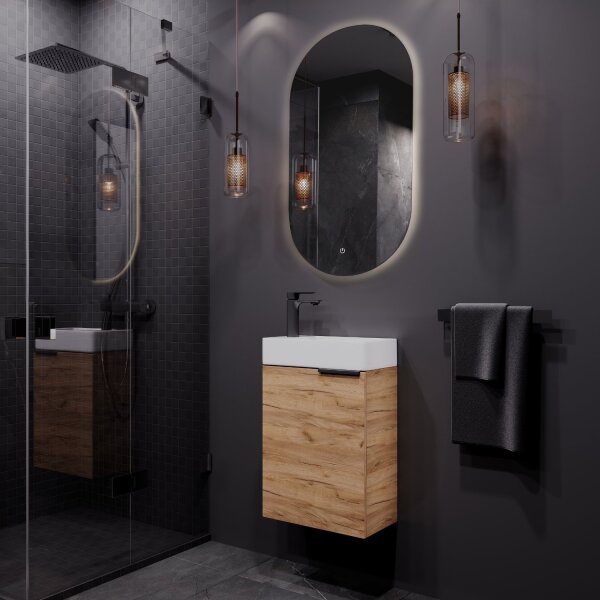 Badmöbel-Set 40cm mit Spiegel Gold Eiche