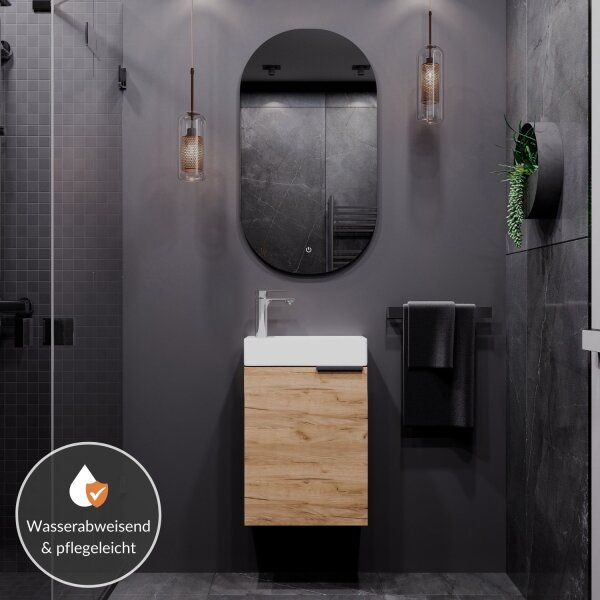 Badmöbel-Set 40cm mit Spiegel Gold Eiche