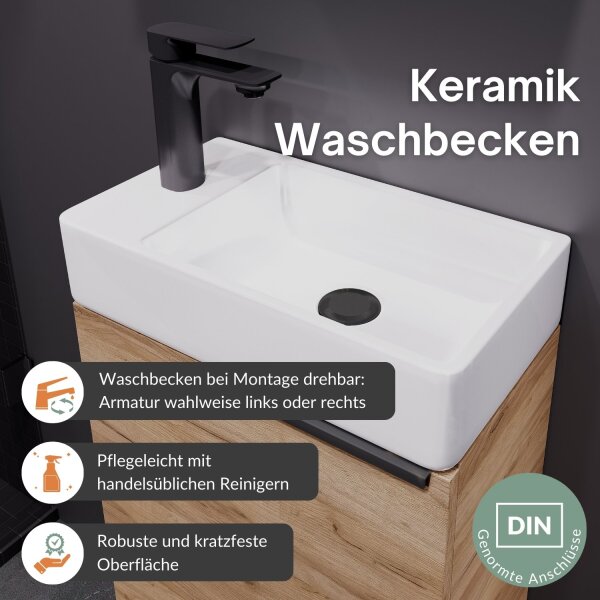 Badmöbel-Set 40cm mit Spiegel Gold Eiche