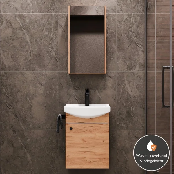 Badmöbel-Set mit Spiegelschrank 45cm Gold Eiche