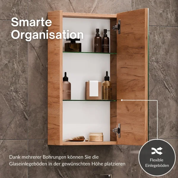 Badmöbel-Set mit Spiegelschrank 45cm Gold Eiche