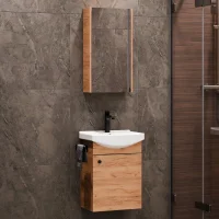 Badmöbel-Set mit Spiegelschrank 45cm Gold Eiche