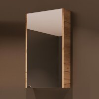 Waschtischunterschrank 45 cm mit Spiegelschrank und 2x Midischrank 32 cm Gold Eiche