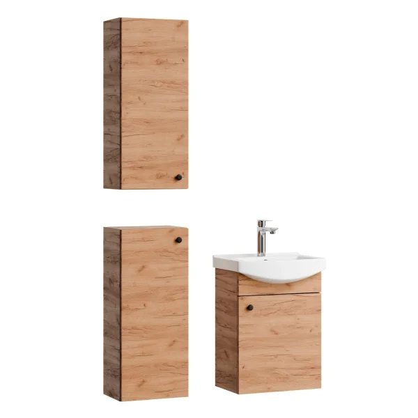 Waschtischunterschrank 45 cm mit 2x Midischrank 32 cm (Gold Eiche)