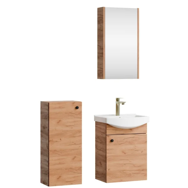 45-cm vanity cabinet with mirror cabinet and 32-cm mid-height cabinet (Gold Oak)