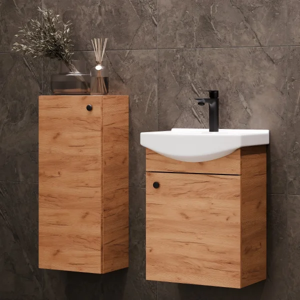 Meuble sous-lavabo de 45 cm avec meuble dappoint de 32 cm (chêne doré)