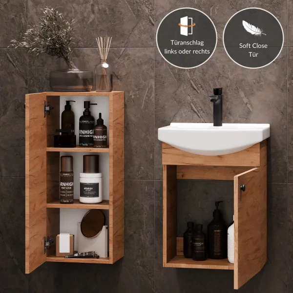 Meuble sous-lavabo de 45 cm avec meuble dappoint de 32 cm (chêne doré)