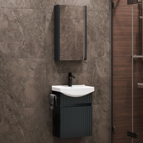Ensemble de meubles de salle de bains avec armoire de toilette Wega 45 cm, anthracite mat