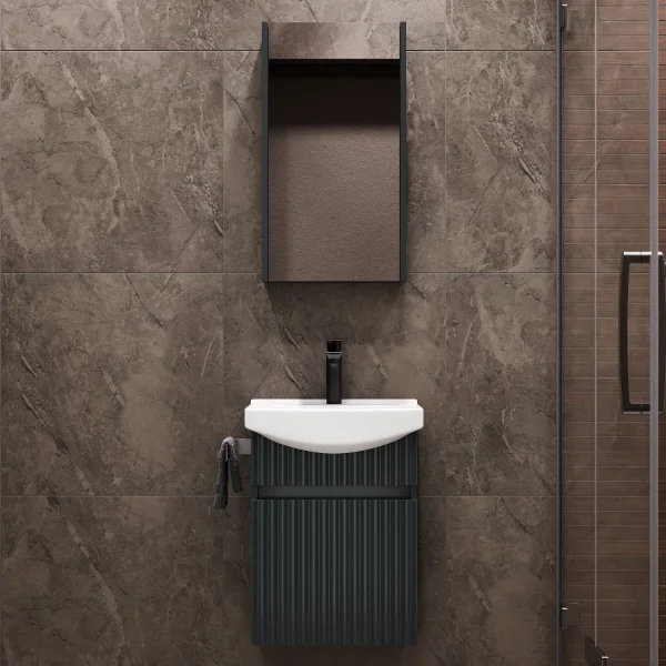 Ensemble de meubles de salle de bains avec armoire de toilette Wega 45 cm, anthracite mat