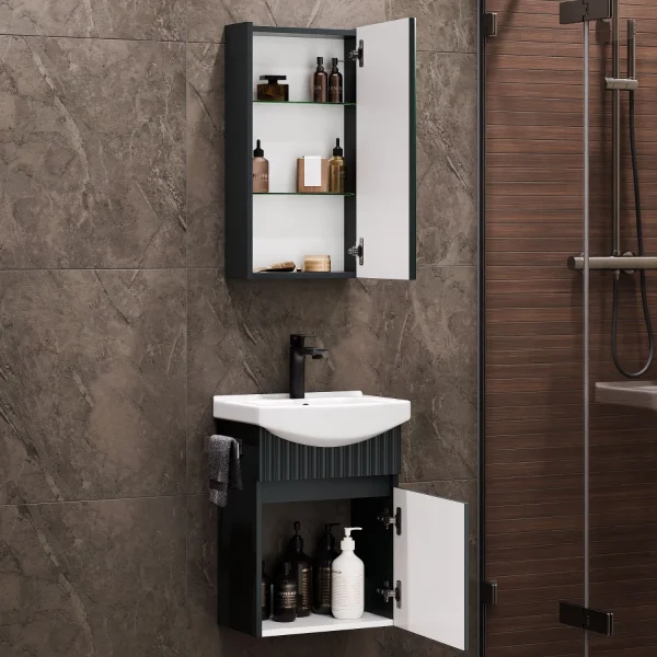 Ensemble de meubles de salle de bains avec armoire de toilette Wega 45 cm, anthracite mat