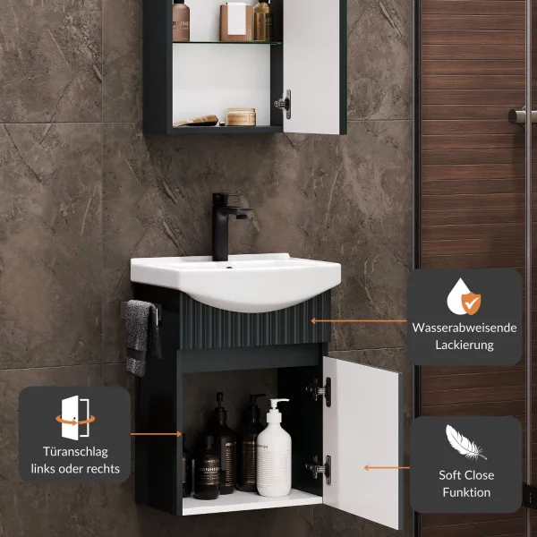 Ensemble de meubles de salle de bains avec armoire de toilette Wega 45 cm, anthracite mat