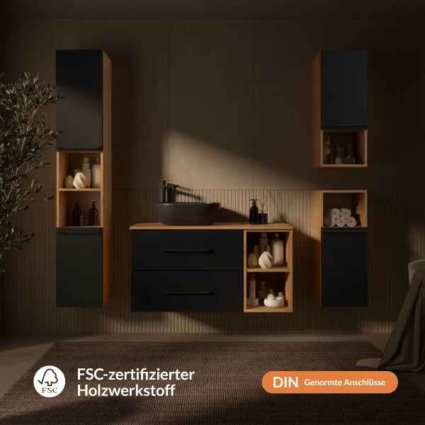 LUX 100 cm Vanity Cabinet, Gold Oak/Anthracite, WITHOUT Sink