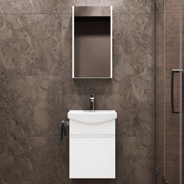 Badmöbel-Set mit Spiegelschrank Wega 45cm Weiß matt
