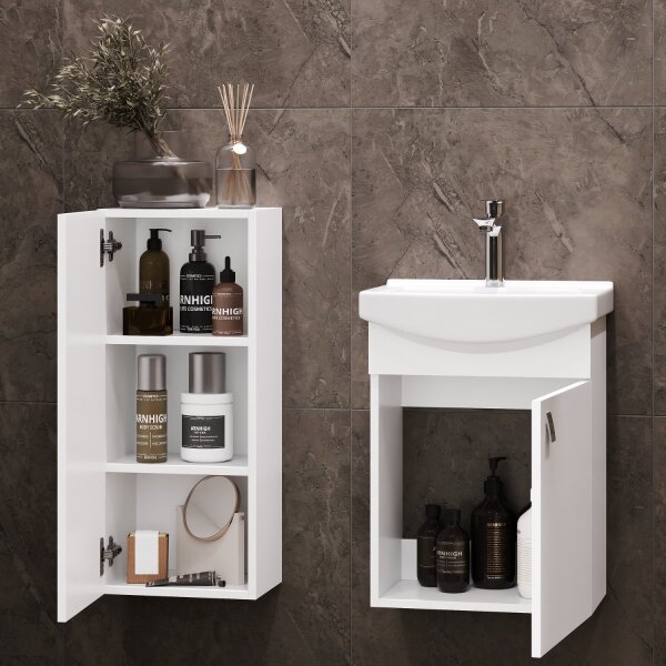 Waschtischunterschrank 45 cm mit Midischrank 32 cm