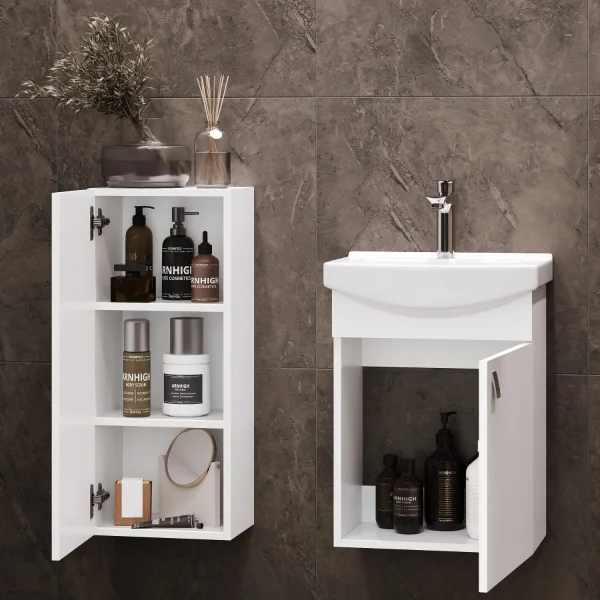Waschtischunterschrank 45 cm mit Midischrank 32 cm