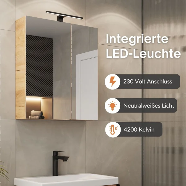 Spiegelschrank mit LED Beleuchtung 60cm (gold eiche)