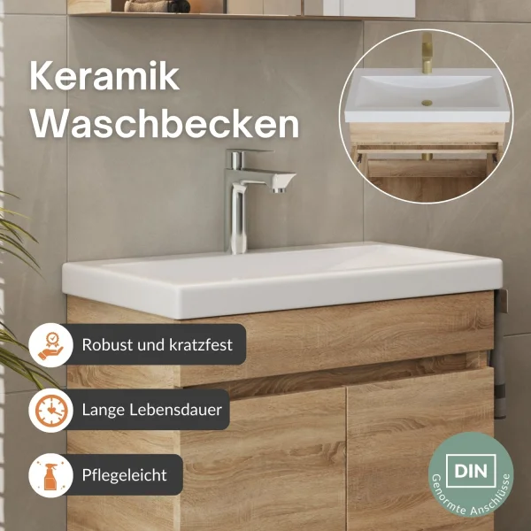 Badmöbel Set  - Waschtisch mit Spiegelschrank 60 cm / sonoma eiche