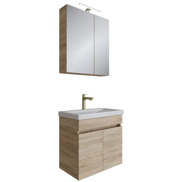 Badmöbel Set  - Waschtisch mit Spiegelschrank 60 cm / sonoma eiche