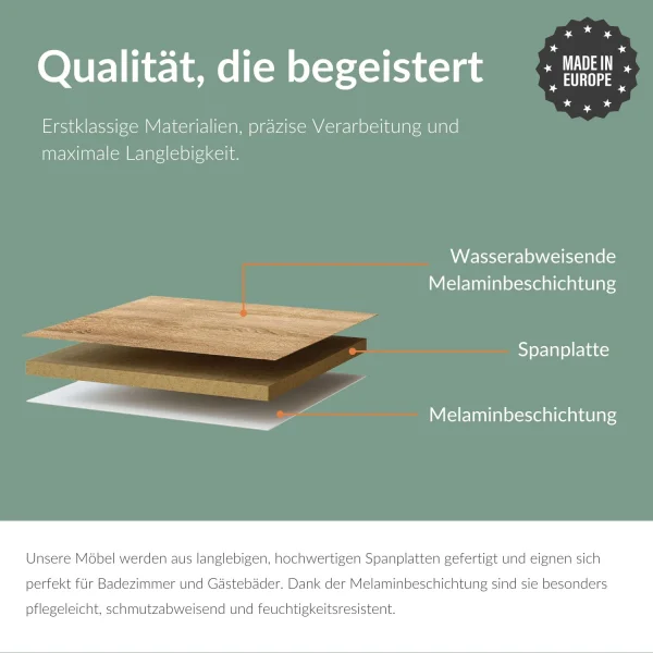 Badmöbel Set mit Spiegelschrank und Waschtisch mit Schubladen – 60 cm / gold eiche