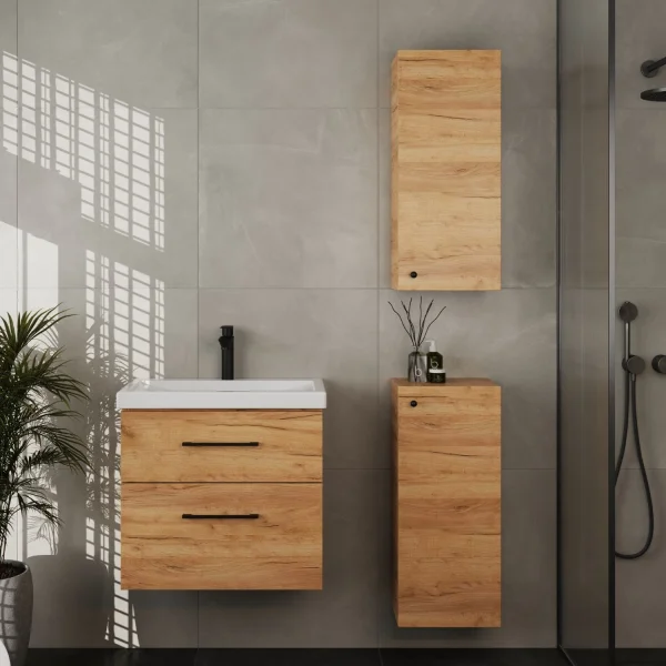 Badmöbel-Set 63cm mit 2x Midischrank Gold Eiche