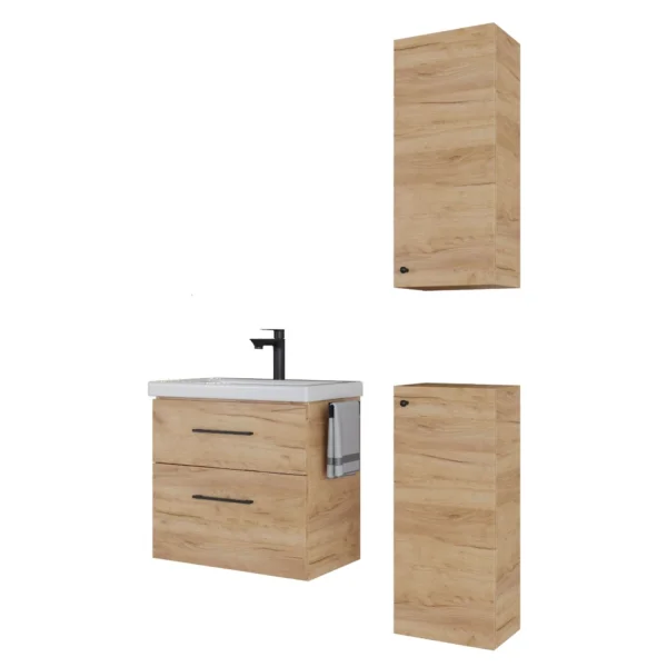 Badmöbel-Set 63cm mit 2x Midischrank Gold Eiche