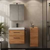 Bathroom Furniture Set with 63-cm Mirror Cabinet and Gold...