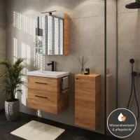 Bathroom Furniture Set with 63-cm Mirror Cabinet and Gold...