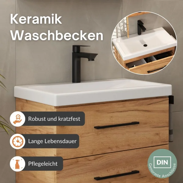 Waschtisch mit Unterschrank 60 cm - gold eiche