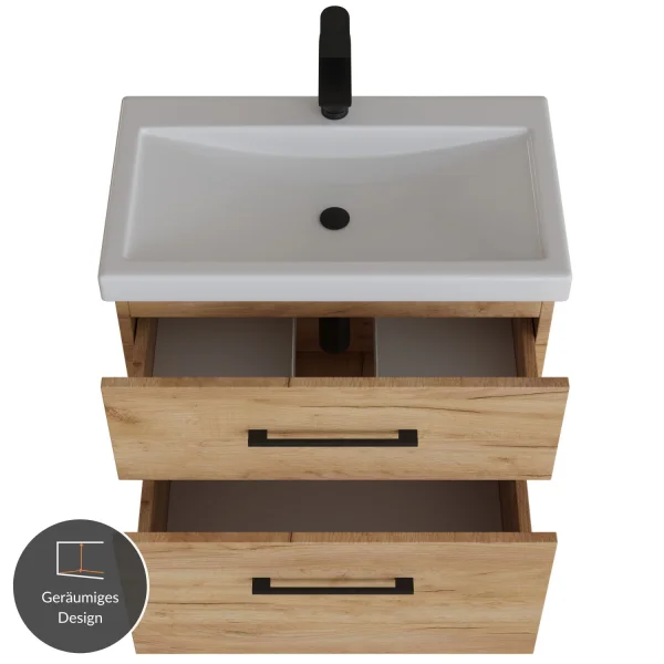 Waschtisch mit Unterschrank 60 cm - gold eiche