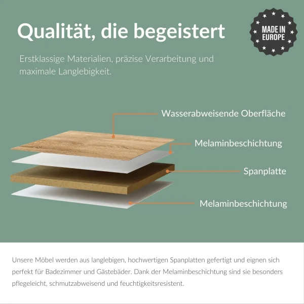 Badmöbel Set  - Waschtisch mit Spiegelschrank 60 cm / gold eiche