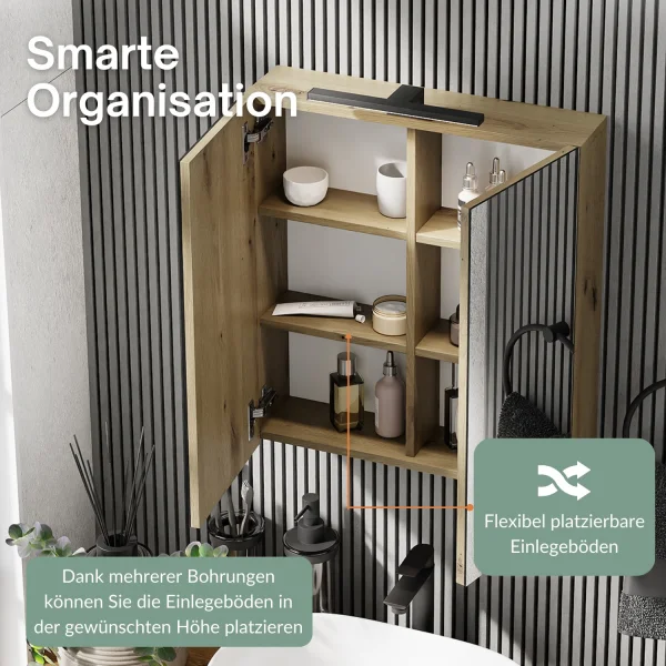 Spiegelschrank Merkur, artizan eiche, 60 cm, mit LED-Leuchte in schwarz