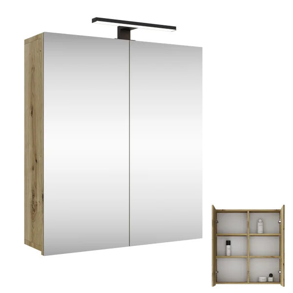 Spiegelschrank Merkur, artizan eiche, 60 cm, mit LED-Leuchte in schwarz