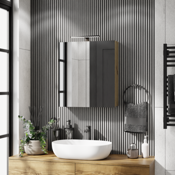 Mirror cabinet Merkur Artizan oak with LED light black