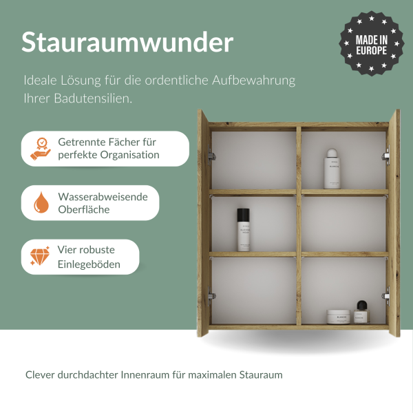 Mirror cabinet Merkur Artizan oak with LED light black