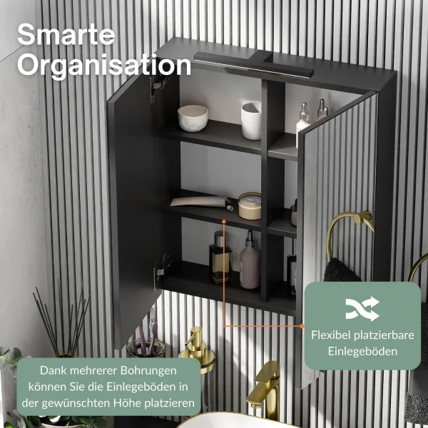 Spiegelschrank Merkur, anthrazit, 60 cm, mit LED-Leuchte in schwarz