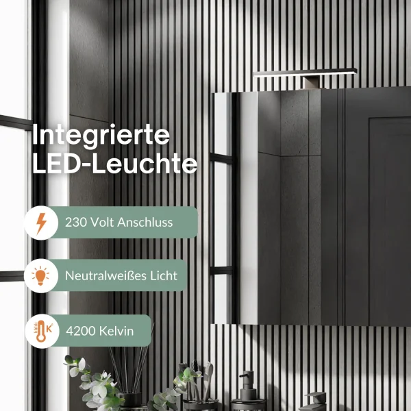 Spiegelschrank Merkur, anthrazit, 60 cm, mit LED-Leuchte in schwarz