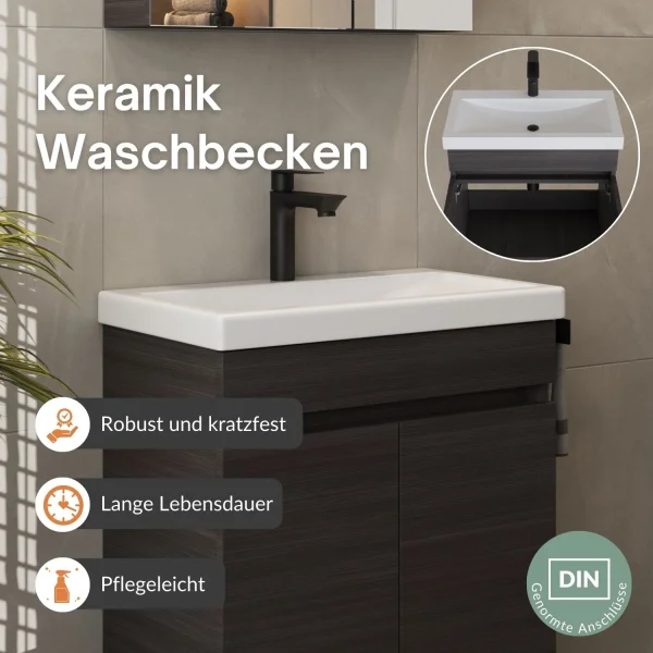 Badmöbel Set  - Waschtisch mit Spiegelschrank 60 cm / anthrazit