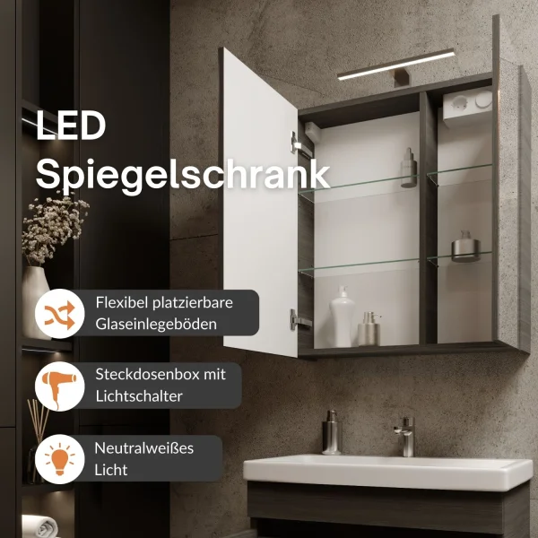 Badmöbel Set  - Waschtisch mit Spiegelschrank 60 cm / anthrazit